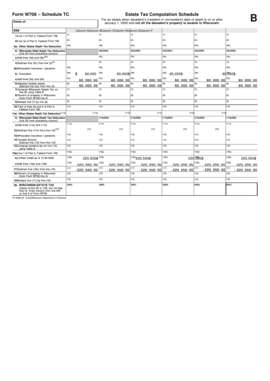 Fillable Form W706 - Schedule Tc - Estate Tax Computation Schedule B Printable pdf