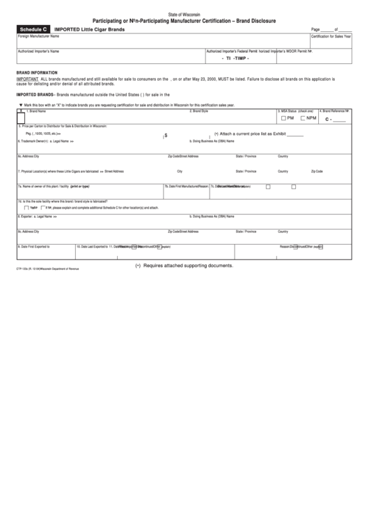 Schedule C - Participating Or Non-Participating Manufacturer Certification - Brand Disclosure Printable pdf