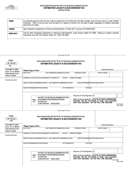 Form Dp-145-Es - Estimated Legacy & Succession Tax Printable pdf