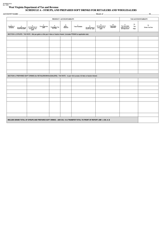 Fillable Form Wv/sdr-2015a - Schedule A - Syrups, And Prepared Soft Drinks For Retailers And Wholesalers Printable pdf
