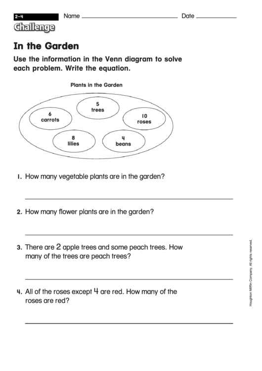 In The Garden - Equation Worksheet With Answers Printable pdf