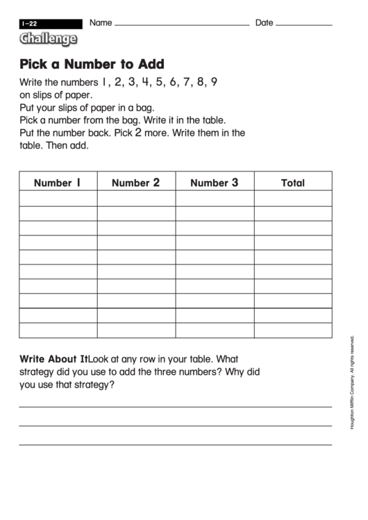 Pick A Number To Add - Addition Worksheet With Answers Printable pdf