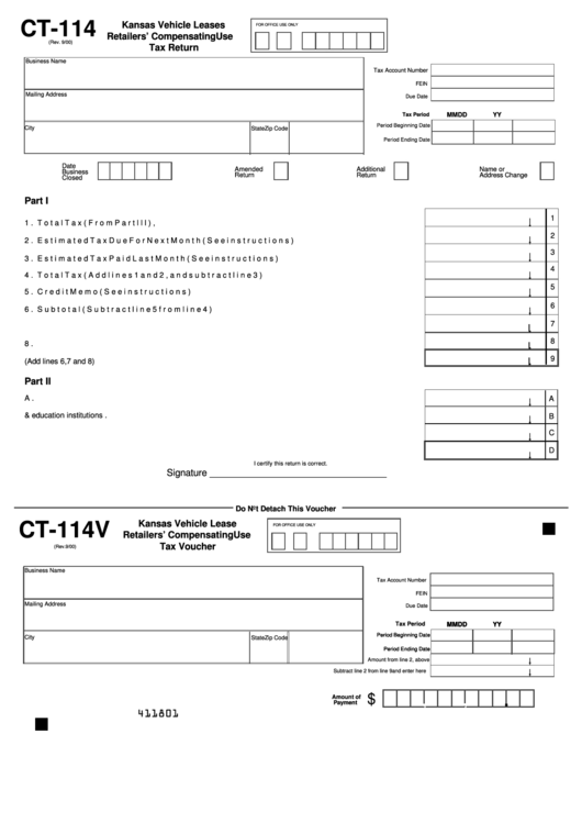 Form Ct114 Kansas Vehicle Leases Retailers' Compensating Use Tax