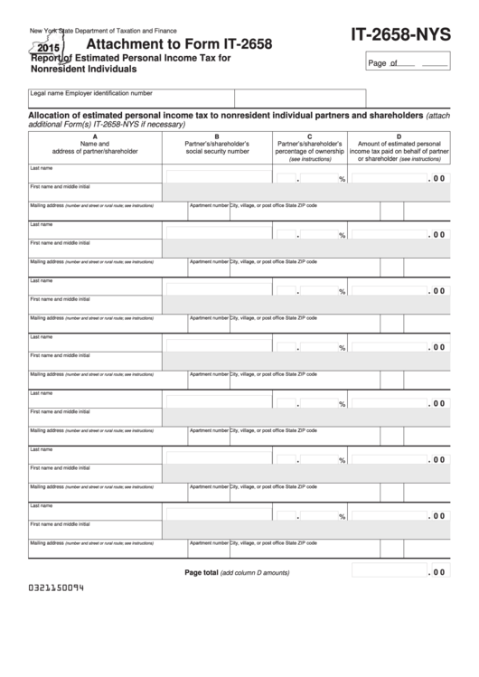 Fillable Form It-2658-Nys - Report Of Estimated Personal Income Tax For Nonresident Individuals - 2015 Printable pdf