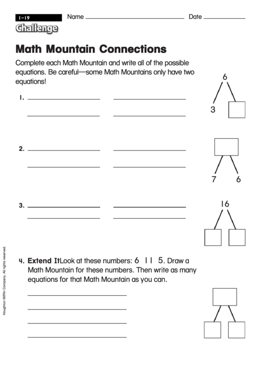 Math Mountain Connections - Math Worksheet With Answers Printable pdf