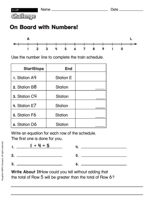 On Board With Numbers! - Math Worksheet With Answers Printable pdf