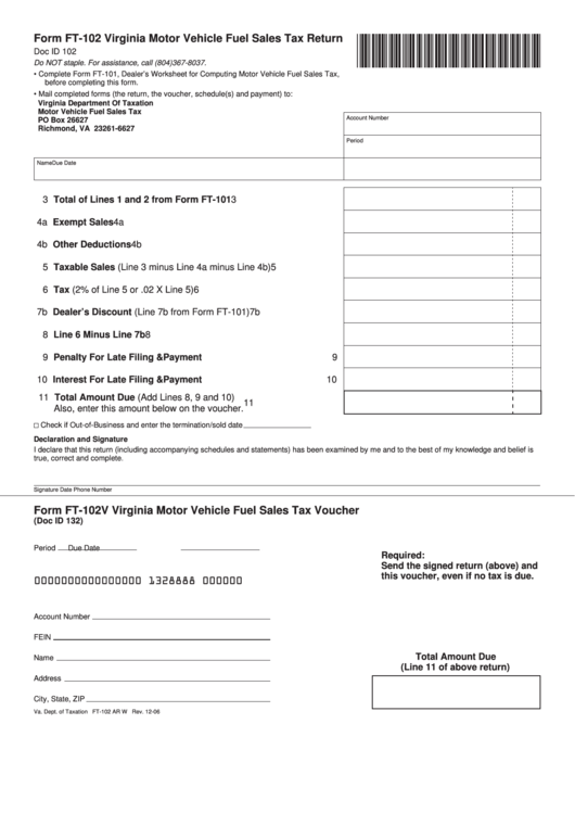 Fillable Form Ft-102 - Virginia Motor Vehicle Fuel Sales Tax Return Printable pdf