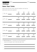 Same Teen Totals - Equation Worksheet With Answers