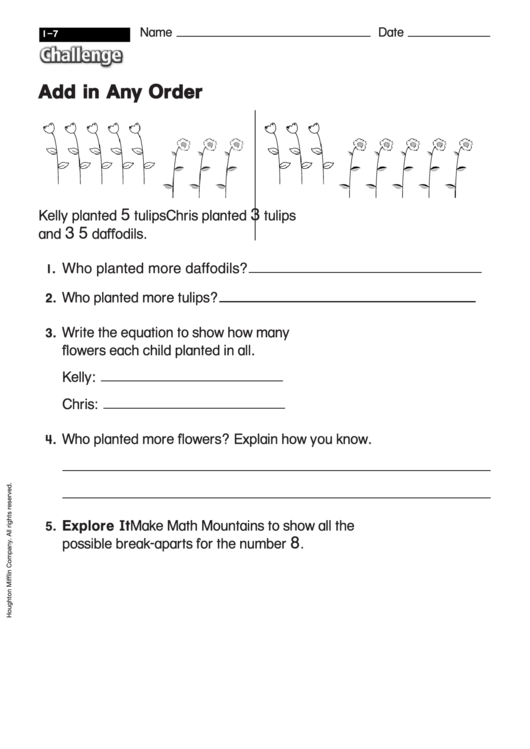 Add In Any Order - Addition Worksheet With Answers