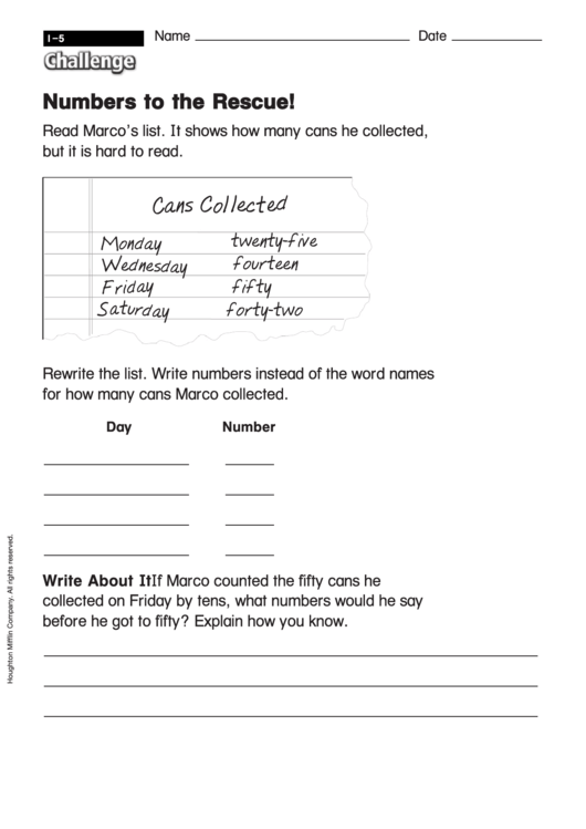 Numbers To The Rescue! - Mathworksheet With Answers Printable pdf
