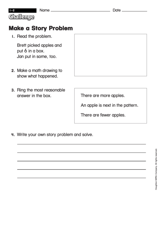 Make A Story Problem - Math Worksheet With Answers Printable pdf