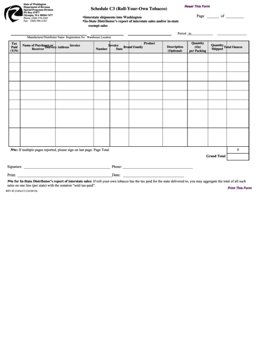 Fillable Schedule C3 (Roll-Your-Own Tobacco) Printable pdf