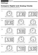 Compare Digital And Analog Clocks - Comparison Worksheet With Answers