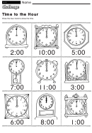Time To The Hour - Math Worksheet With Answers