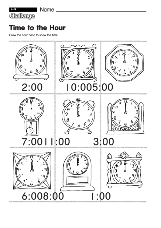 Time To The Hour - Math Worksheet With Answers Printable pdf