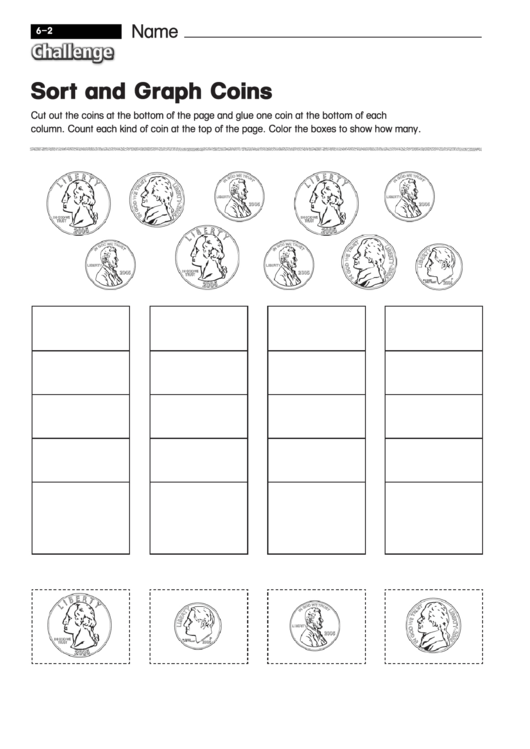 Sort And Graph Coins - Math Worksheet With Answers Printable pdf