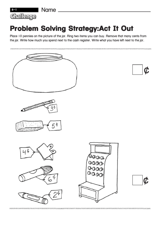 Problem Solving Strategy: Act It Out - Math Worksheet With Answers Printable pdf