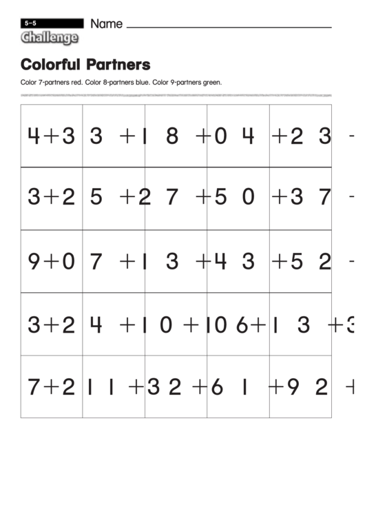 Colorful Partners - Math Worksheet With Answers Printable pdf