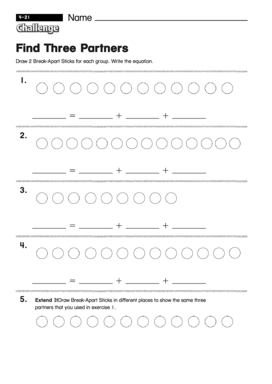 Find Three Partners - Math Worksheet With Answers Printable pdf