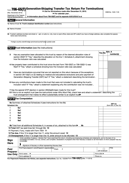 Fillable Form 706-Gs(T) - Generation-Skipping Transfer Tax Return For Terminations Printable pdf