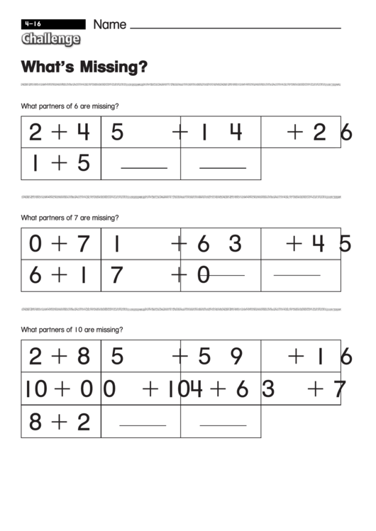 What's Missing - Addition Worksheet With Answers