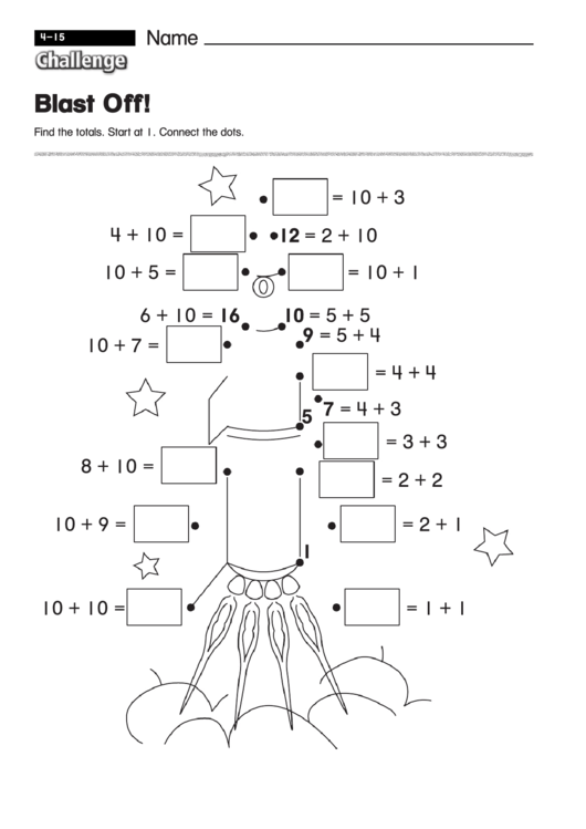 Blast Off! - Addition Worksheet With Answers Printable pdf