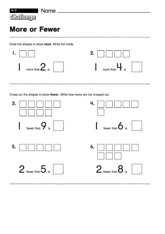 More Or Fewer - Math Worksheet With Answers Printable pdf