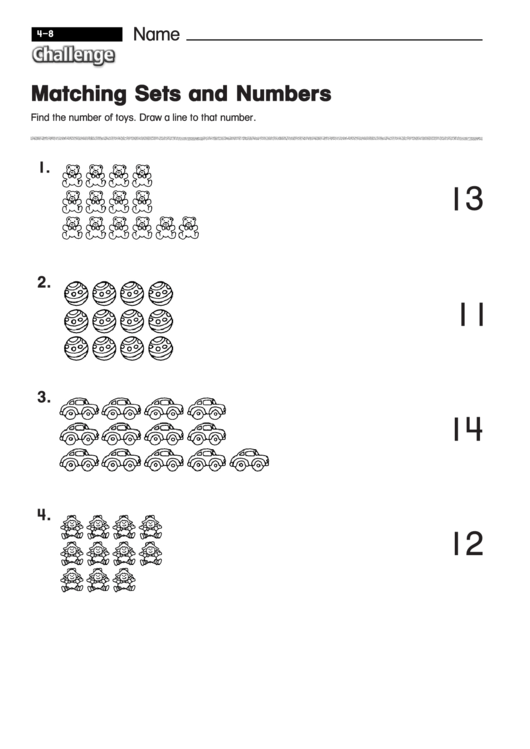 Matching Sets And Numbers - Math Worksheet With Answers Printable pdf