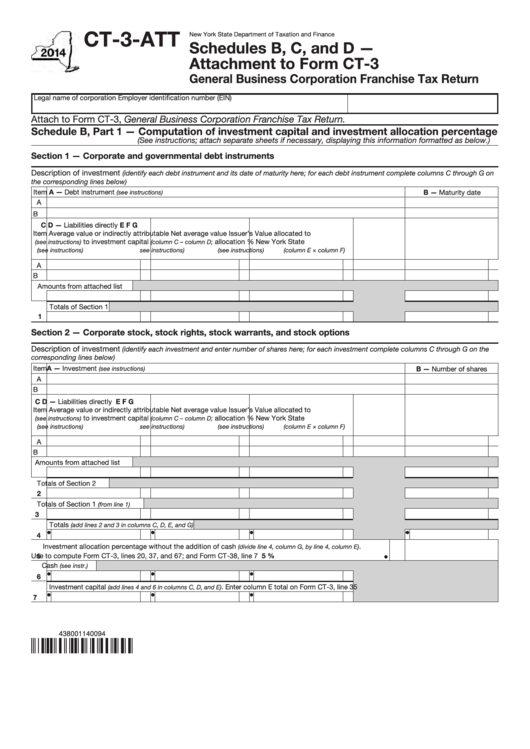 Form Ct-3-Att - Schedules B, C, And D - Attachment To Form Ct-3 - General Business Corporation Franchise Tax Return - 2014 Printable pdf