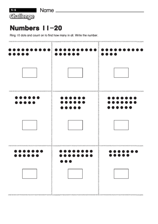 Numbers 11- 20 - Math Worksheet With Answers Printable pdf