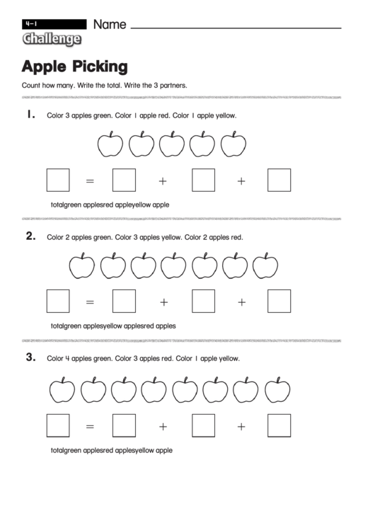 Apple Picking - Math Worksheet With Answers Printable pdf