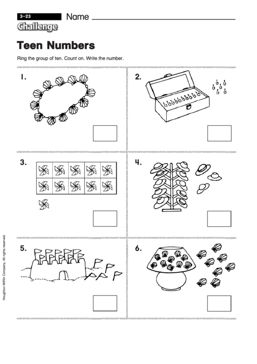 Teen Numbers - Math Worksheet With Answers Printable pdf