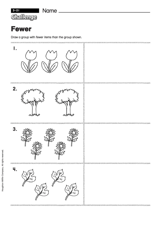 Fewer - Math Worksheet With Answers Printable pdf