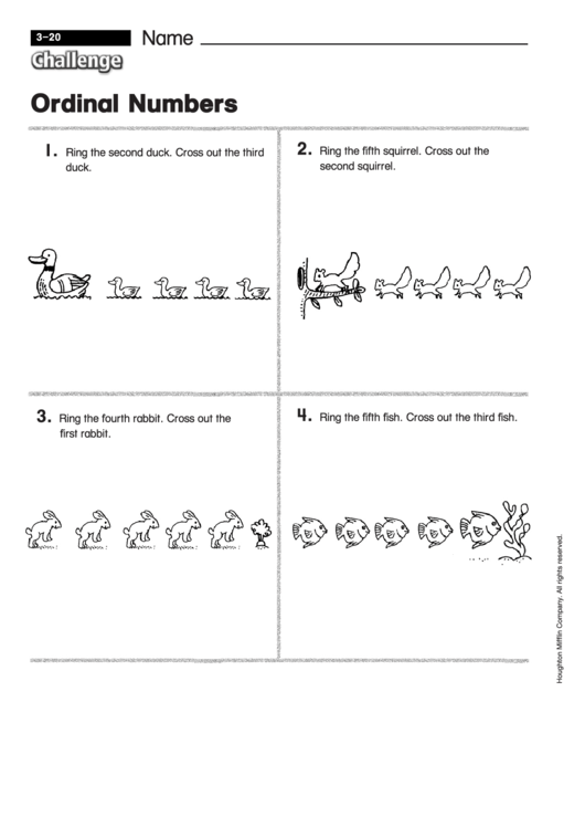 Ordinal Numbers - Math Worksheet With Answers Printable pdf