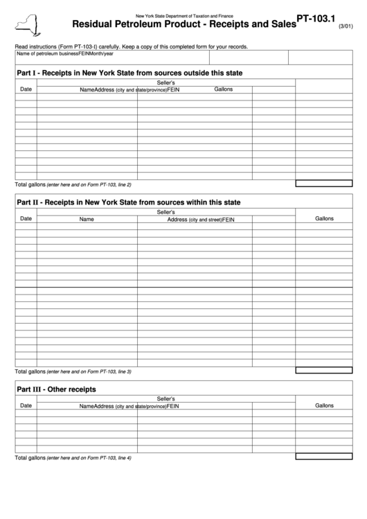 Form Pt-103.1 - Residual Petroleum Product - Receipts And Sales Printable pdf