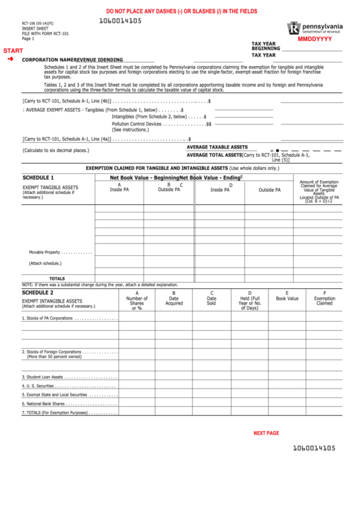 Fillable Form Rct106 Insert Sheet Determination Of Apportionment