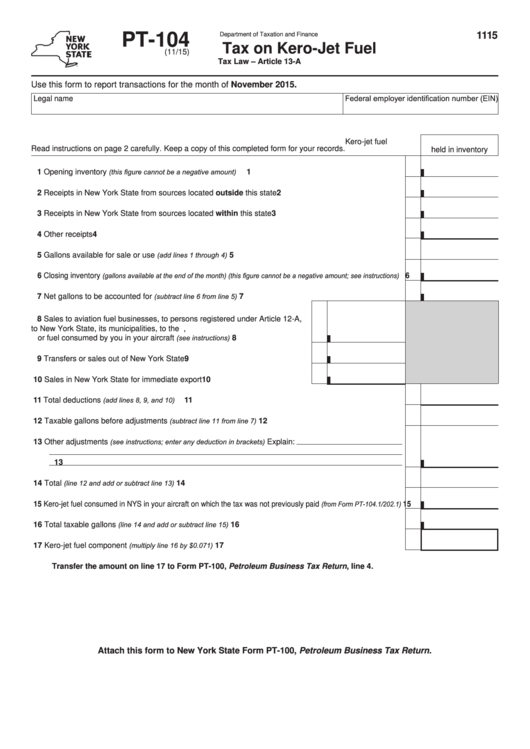 Form Pt-104 - Tax On Kero-Jet Fuel Printable pdf