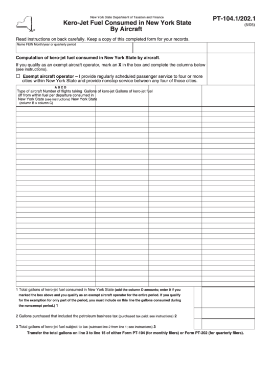 Form Pt-104.1/202.1 - Kero-Jet Fuel Consumed In New York State By Aircraft Printable pdf