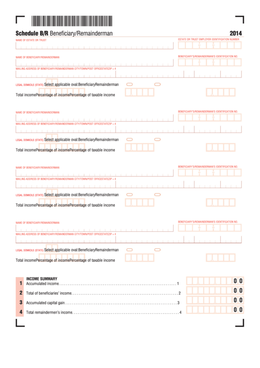 Schedule B/r - Beneficiary/remainderman - 2014 Printable pdf
