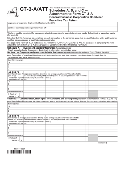 Form Ct-3-A/att - Schedules A, B, And C - Attachment To Form Ct-3-A General Business Corporation Combined Franchise Tax Return - 2014 Printable pdf
