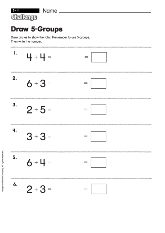Draw 5-Groups - Addition Worksheet With Answers Printable pdf