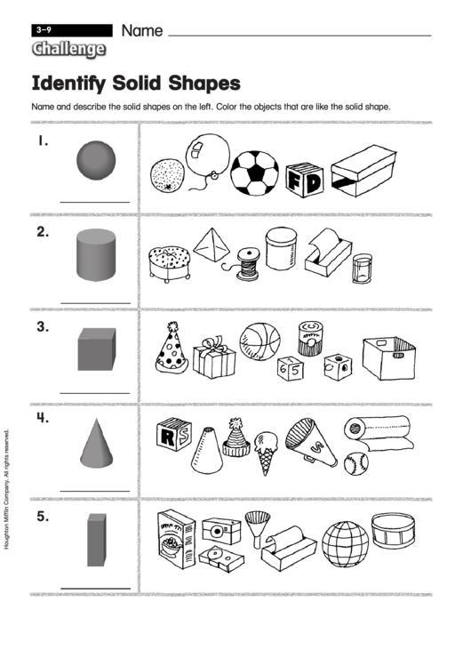 Identify Solid Shapes - Shape Worksheet With Answers