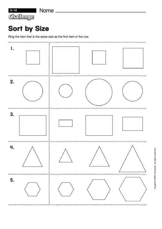 Sort By Size - Shape Worksheet With Answers