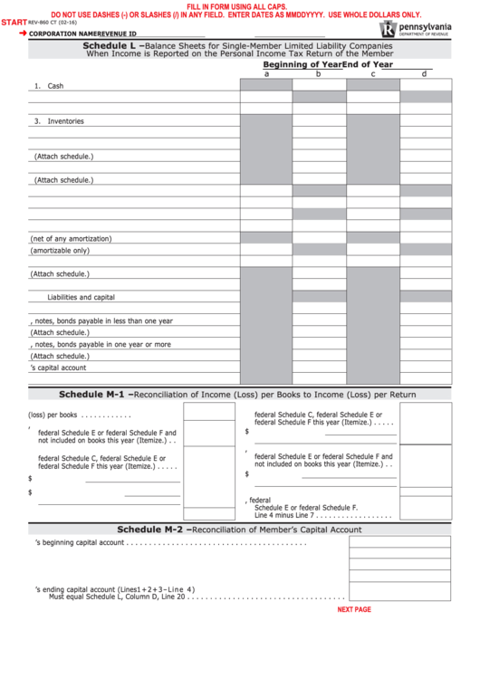 Fillable Form Rev-86 - Schedule L/m-1/m-2/c-5/oa/od Printable pdf