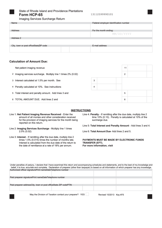 Fillable Form Hcp-65 - Imaging Services Surcharge Return Printable pdf