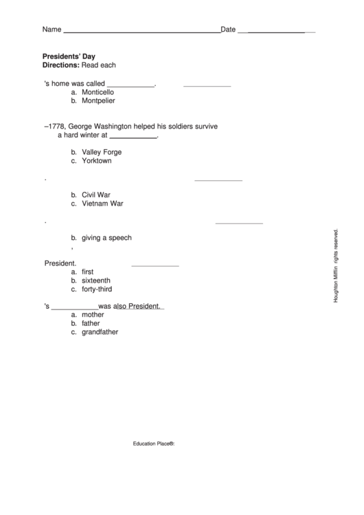 Presidents' Day Quiz Template