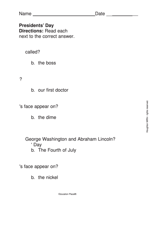 Presidents' Day Quiz Template