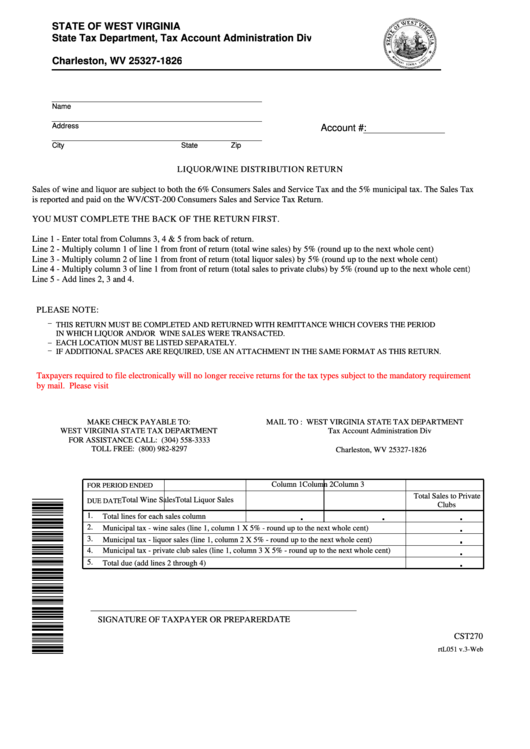 Fillable Form Cst270 - Liquor/wine Distribution Return Printable pdf