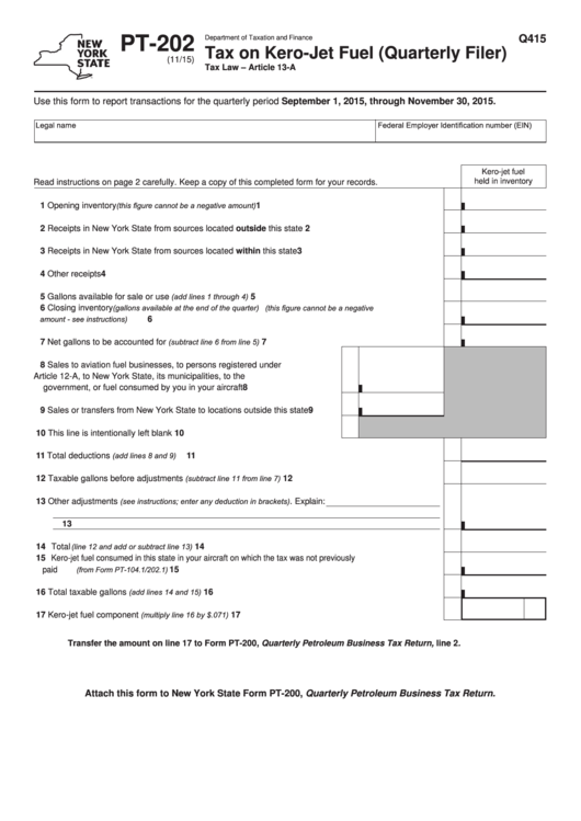 Form Pt-202 - Tax On Kero-Jet Fuel (Quarterly Filer) Printable pdf