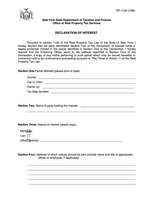 Fillable Form Rp-1126 - Declaration Of Interest Printable pdf